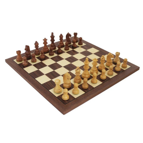Handmade Wooden Chess Set, Weighted Acacia, Walnut Maple Board, 42cm Italy