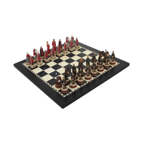 English vs Scots Historical Chess Set, Hand-Painted Resin, Walnut Board 40x40cm