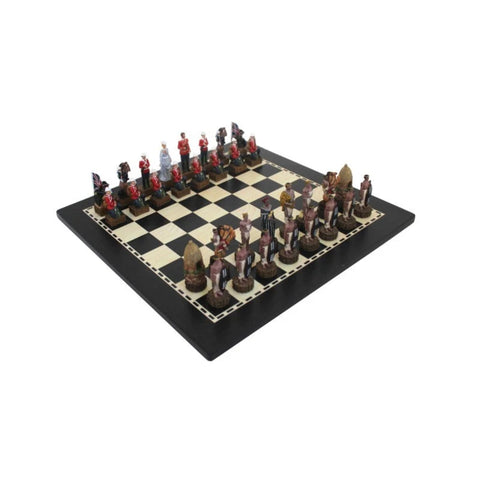 British vs Zulu Chess Set, Hand-Painted Resin, Walnut Board, 40 cm, Handmade