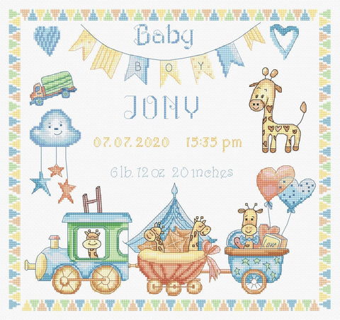 Baby Boy Record SLETI936 - Cross Stitch Kit - Hobby.lt 🇬🇧