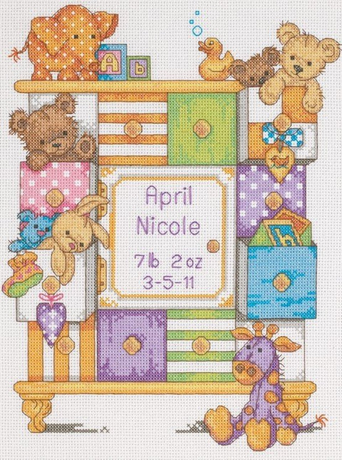 Baby Drawers Birth Record (23 x 30 cm) - Cross Stitch Kit by DIMENSIONS - Hobby.lt 🇬🇧