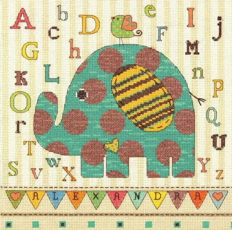 Baby Elephant ABC (25.4 x 25.4 cm) - Cross Stitch Kit by DIMENSIONS - Hobby.lt 🇬🇧