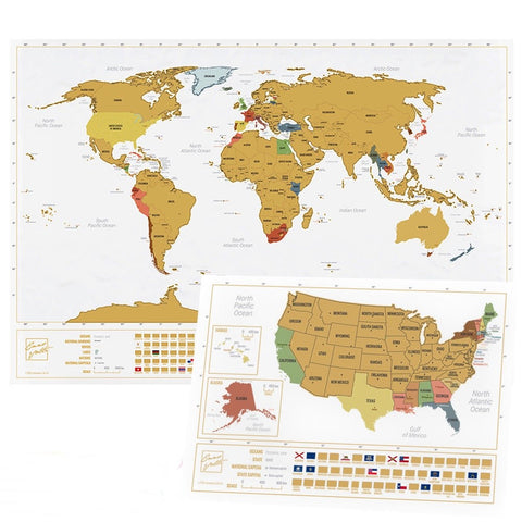 World (big) and USA (small) Scratch Maps Set (White)