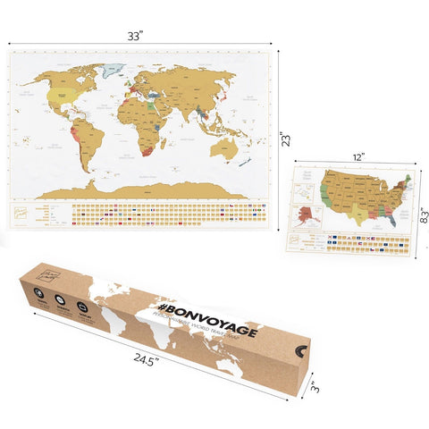 World (big) and USA (small) Scratch Maps Set (White)