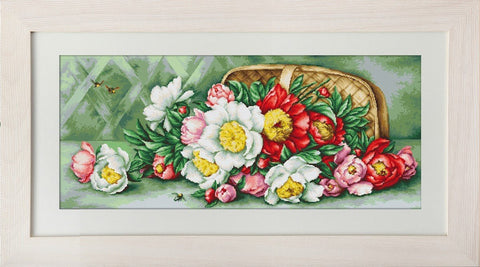 Basket of peonies SG504 - Cross Stitch Kit by Luca - s - Hobby.lt 🇬🇧