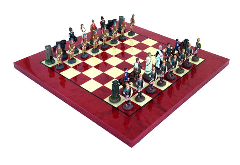 Battle Of Troy: Handpainted Chess Set with RED Briar Erable Chessboard - Hobby.lt 🇬🇧