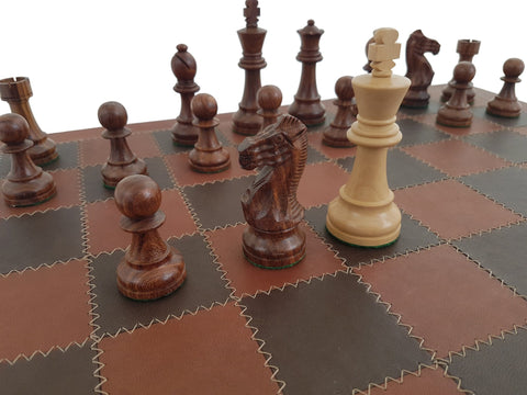 Beautiful Classic CHESS SET with Handmade Genuine Leather Chess Board - Hobby.lt 🇬🇧