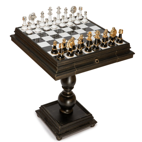 Beautiful Large Brass/Wood Chess Pieces with Table