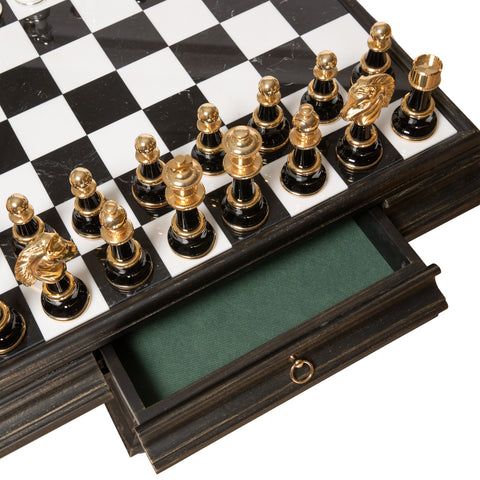 Beautiful Large Brass/Wood Chess Pieces with Table