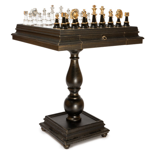 Beautiful Large Brass/Wood Chess Pieces with Table