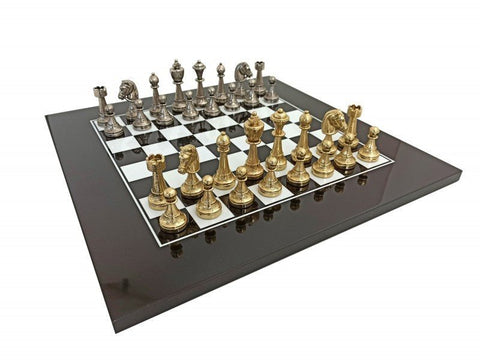 Beautiful Metal Chess Set with Lacquered Wooden Chess Board - Hobby.lt 🇬🇧