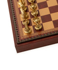 Beautiful Metal Chess Set with Leatherette Chessboard in Burgundy Colour - Hobby.lt 🇬🇧