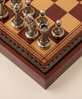 Beautiful Metal Chess Set with Leatherette Chessboard in Burgundy Colour - Hobby.lt 🇬🇧