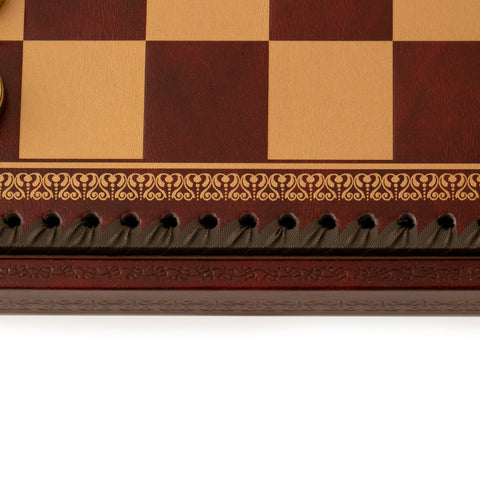 Beautiful Metal Chess Set with Leatherette Chessboard in Burgundy Colour - Hobby.lt 🇬🇧