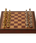 Beautiful Metal Chess Set with Leatherette Chessboard in Burgundy Colour - Hobby.lt 🇬🇧