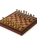 Beautiful Metal Chess Set with Leatherette Chessboard in Burgundy Colour - Hobby.lt 🇬🇧