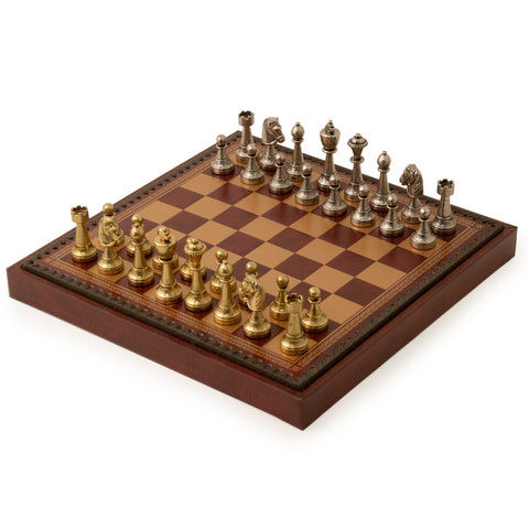 Beautiful Metal Chess Set with Leatherette Chessboard in Burgundy Colour - Hobby.lt 🇬🇧