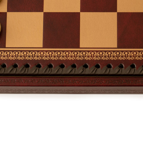 Beautiful Metal Chess Set with Leatherette Chessboard in Burgundy Colour