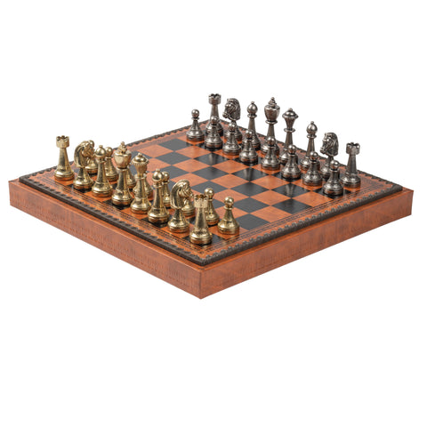 Beautiful Metal Chess Set with Leatherlike Board/Box + CHECKER Set