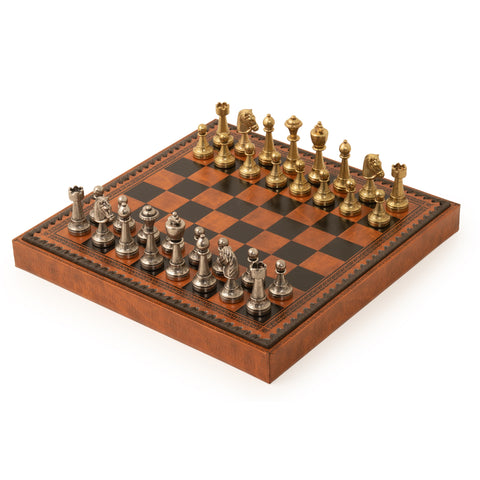 Beautiful Metal Chess Set with Leatherlike Board/Box + CHECKER Set