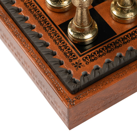 Beautiful Metal Chess Set with Leatherlike Board/Box + CHECKER Set