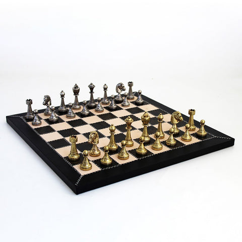 Beautiful Metal Chess Set with Real Leather Chessboard - Hobby.lt 🇬🇧