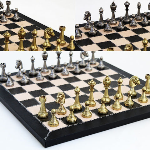 Beautiful Metal Chess Set with Real Leather Chessboard - Hobby.lt 🇬🇧