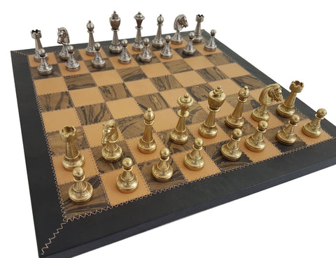 Beautiful Metal Chess Set with Real Leather Chessboard - Hobby.lt 🇬🇧