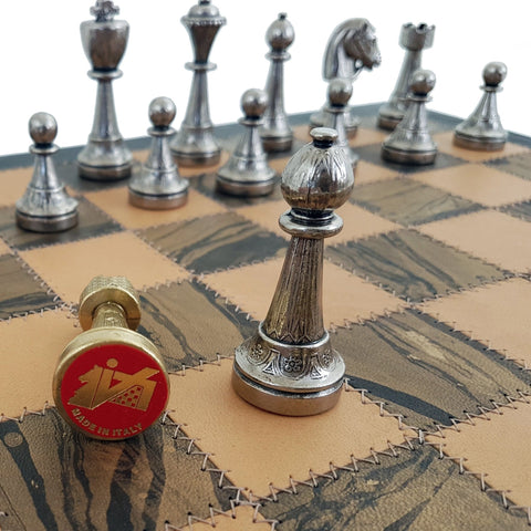 Beautiful Metal Chess Set with Real Leather Chessboard - Hobby.lt 🇬🇧