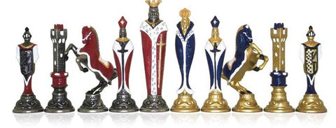 Beautiful Metal RENASSAINCE style CHESS SET with Genuine Leather Chess Board