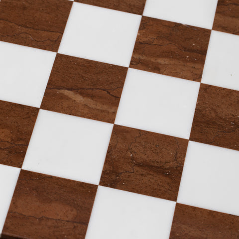 Beech Wood Chess Table with Alabaster Top and Stylized Chess Set