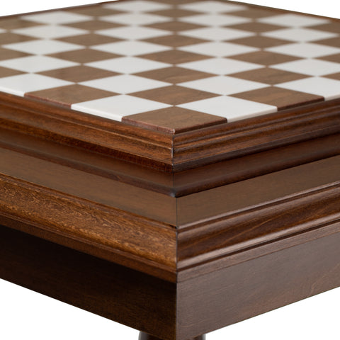 Beech Wood Chess Table with Alabaster Top and Stylized Chess Set