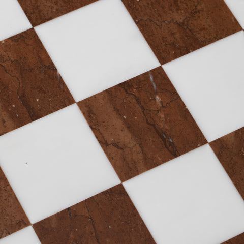 Beech Wood Chess Table with Alabaster Top and Stylized Chess Set