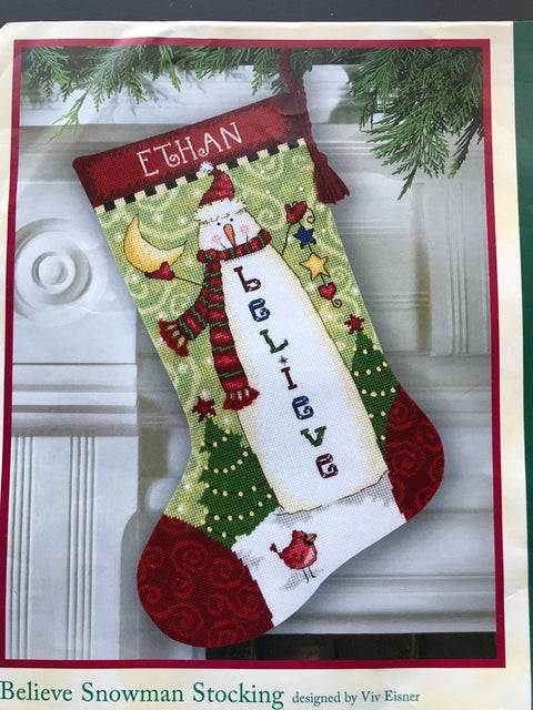 Believe Snowman Stocking (40 cm) - Cross Stitch Kit by DIMENSIONS