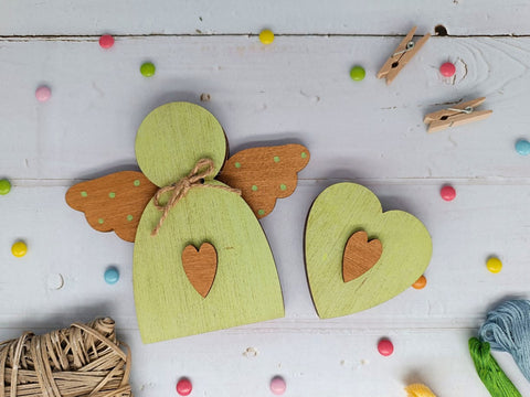 Wooden Bead Storage Box with Green Angel Motif, 3 mm Plywood, 13.2 × 12 × 1.2 cm, Kind Fox by Wizardi