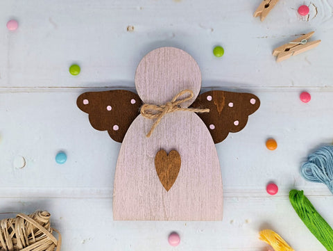 Wooden Bead Storage Box with Pink Angel Design, Birch Plywood, 13.2 × 12 × 1.2 cm, Kind Fox by Wizardi