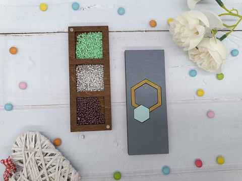 Turquoise Wooden Bead Box, Hexagonal Craft Storage Container, 3 mm Plywood, 4.5 x 11.5 cm, Kind Fox by Wizardi