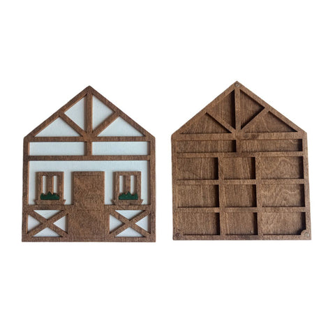 Wooden Bead Box Organizer, House-Shaped Craft Storage, Kind Fox by Wizardi, 13 × 15.5 × 1.2 cm Plywood, White House KF027/61