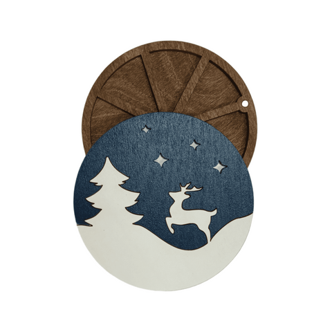 Bead Storage Box for Craft Supplies, Winter Deer Design, 3 mm Plywood, Natural Wood, 10 x 10 x 1.2 cm, Kind Fox