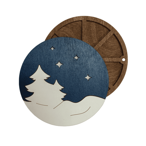 Bead Storage Box with Winter Forest Design, 3 mm Plywood, 10 x 10 x 1.2 cm, Kind Fox by Wizardi
