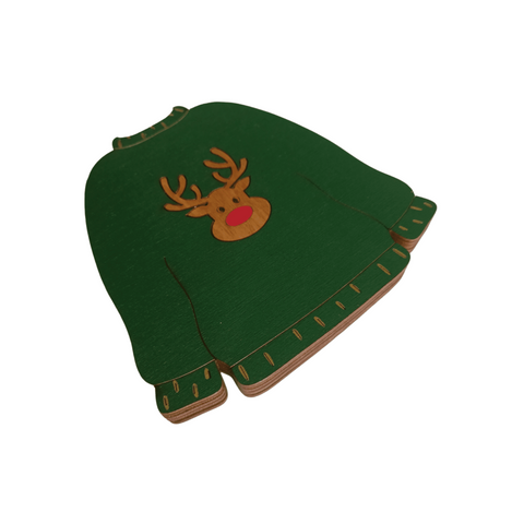 Christmas Sweater Bead Organizer Box, 3 mm Plywood, 11 x 11 x 1.2 cm, Kind Fox by Wizardi