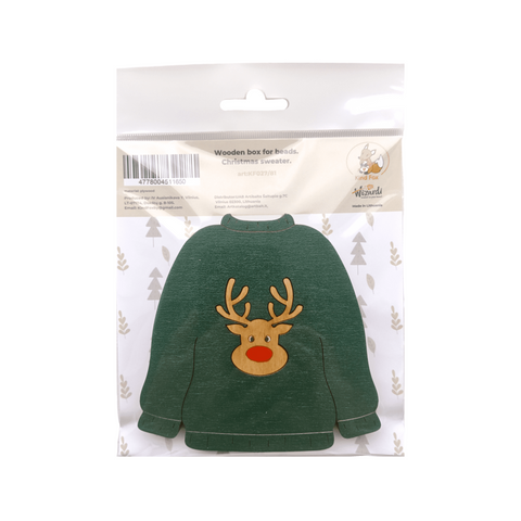 Christmas Sweater Bead Organizer Box, 3 mm Plywood, 11 x 11 x 1.2 cm, Kind Fox by Wizardi