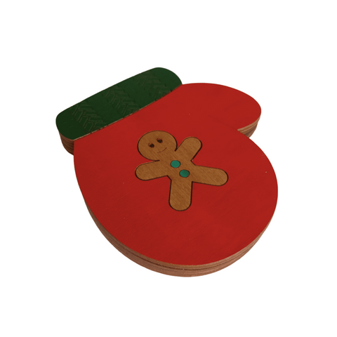 Bead Organizer Box, Christmas Mitten Shape, 3 mm Plywood, 9 x 10 x 1.2 cm, Kind Fox by Wizardi, Craft Storage