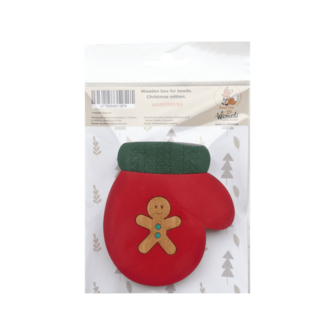 Bead Organizer Box, Christmas Mitten Shape, 3 mm Plywood, 9 x 10 x 1.2 cm, Kind Fox by Wizardi, Craft Storage