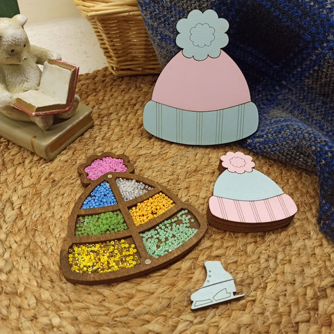 Bead Organizer Box with Pink Hat Design, 3 mm Plywood, 10 × 11 × 1.2 cm, Kind Fox by Wizardi