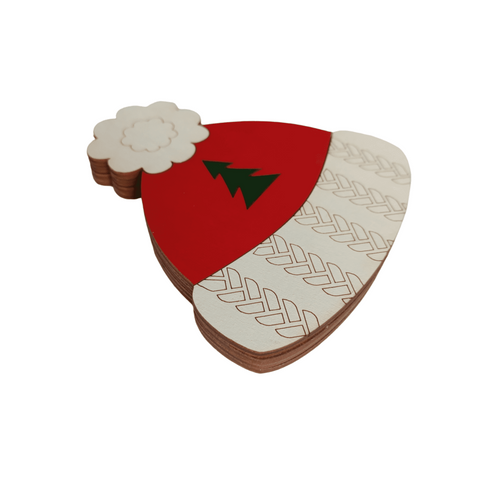 Christmas Hat Bead Organizer, 3 mm Plywood, Compartment Storage for Beads and Embroidery Supplies, 10 x 11 x 1.2 cm, Kind Fox