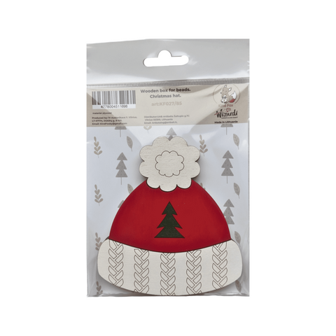 Christmas Hat Bead Organizer, 3 mm Plywood, Compartment Storage for Beads and Embroidery Supplies, 10 x 11 x 1.2 cm, Kind Fox