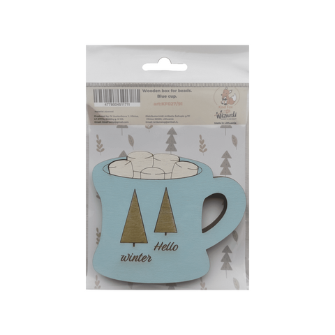 Wooden Bead Organizer Box, Blue Cup Design, 3 mm Plywood, 11 x 9.5 x 1.2 cm, Kind Fox by Wizardi