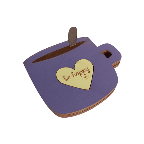 Wooden Bead Organizer Tray, Purple Cup Design, 11 x 11 x 1.2 cm, 3 mm Plywood, Kind Fox by Wizardi