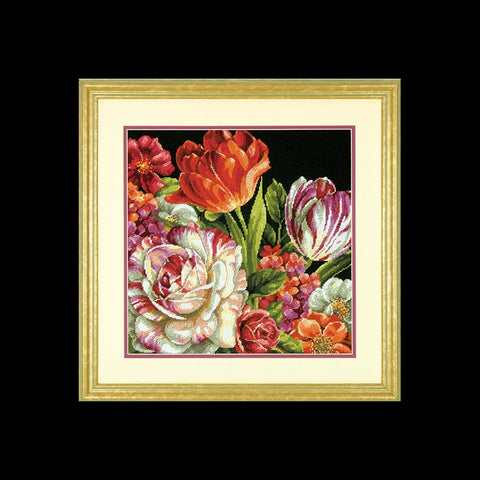 Bouquet on Black (35.56 x 35.56 cm) - Cross Stitch Kit by DIMENSIONS